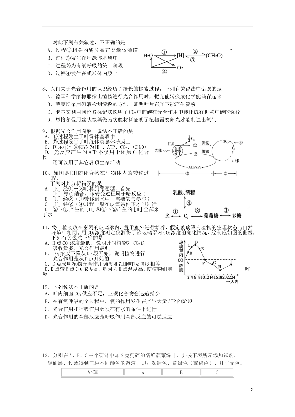 辽宁省海城市牛庄高级中学高三生物一轮复习 光合作用基础训练题学案_第2页