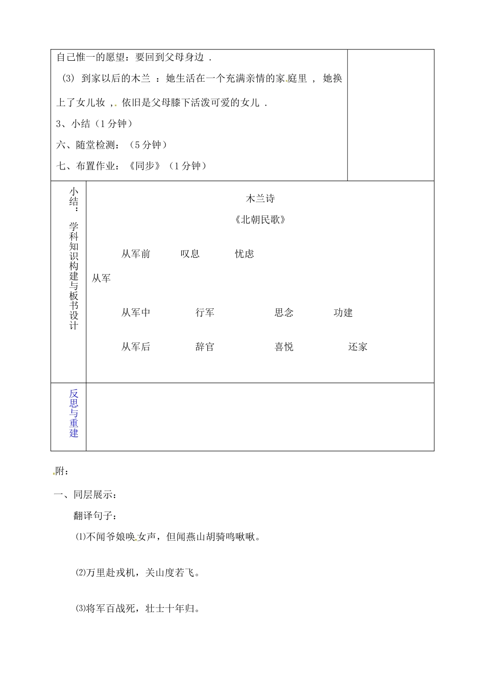 山东省淄博市临淄区第八中学六年级语文下册 18 木兰诗（第2课时）教学设计 鲁教版五四制_第3页