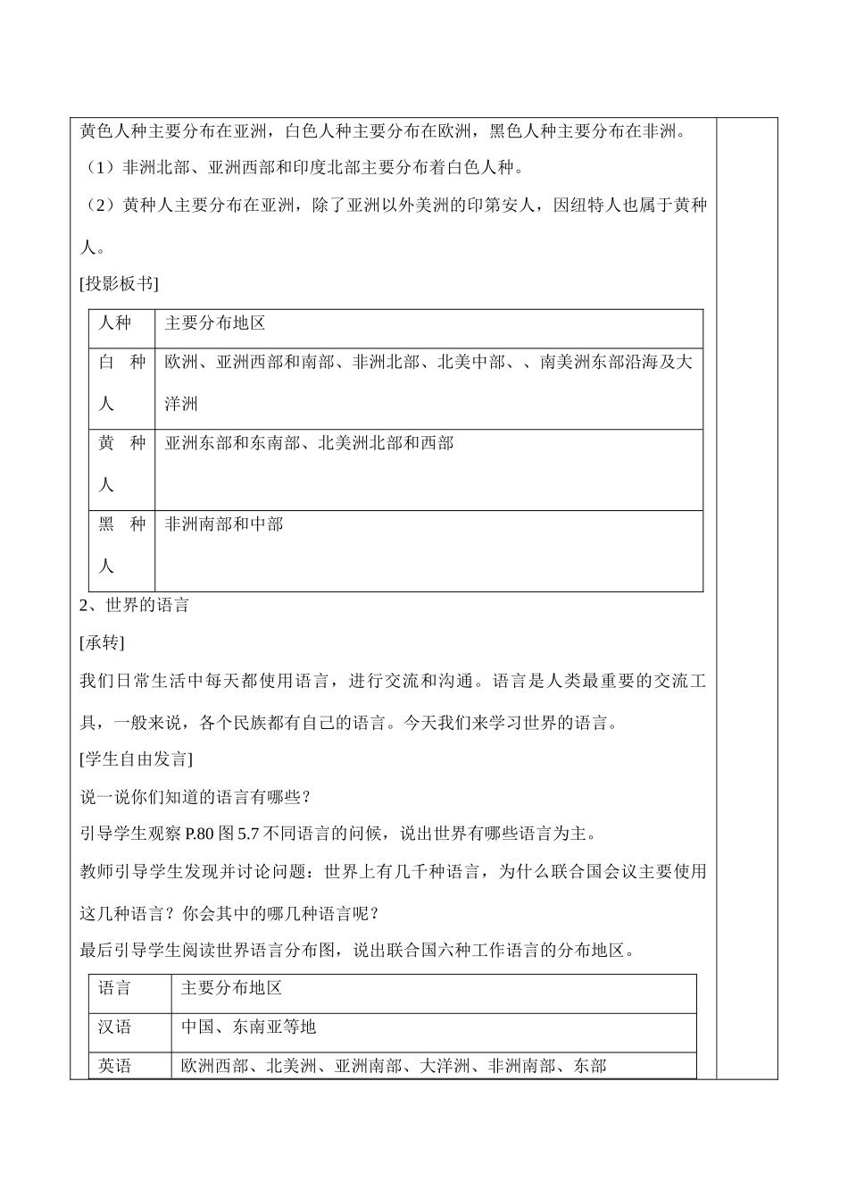 七年级地理上册 世界的人种、民族和宗教教案 粤教版_第3页