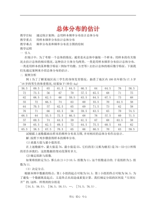 江苏省江阴高级中学高中数学教案：总体分布的估计