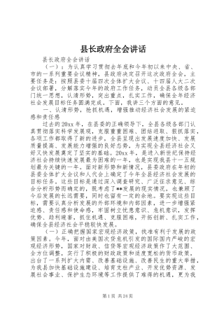 县长政府全会讲话发言