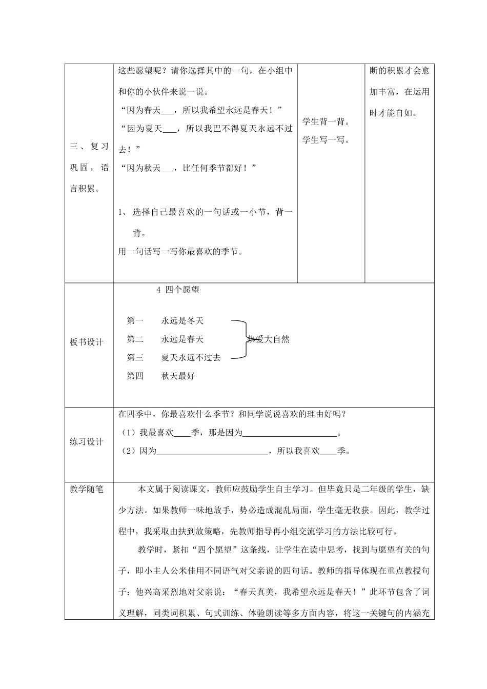秋二年级语文上册《四个愿望》教学设计 沪教版-沪教版小学二年级上册语文教案_第3页