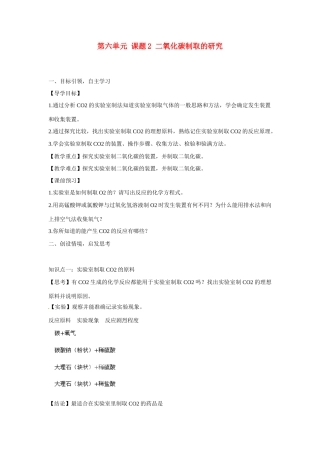 九年级化学上册 6.2 二氧化碳制取的研究导学案（无答案）（新版）新人教版