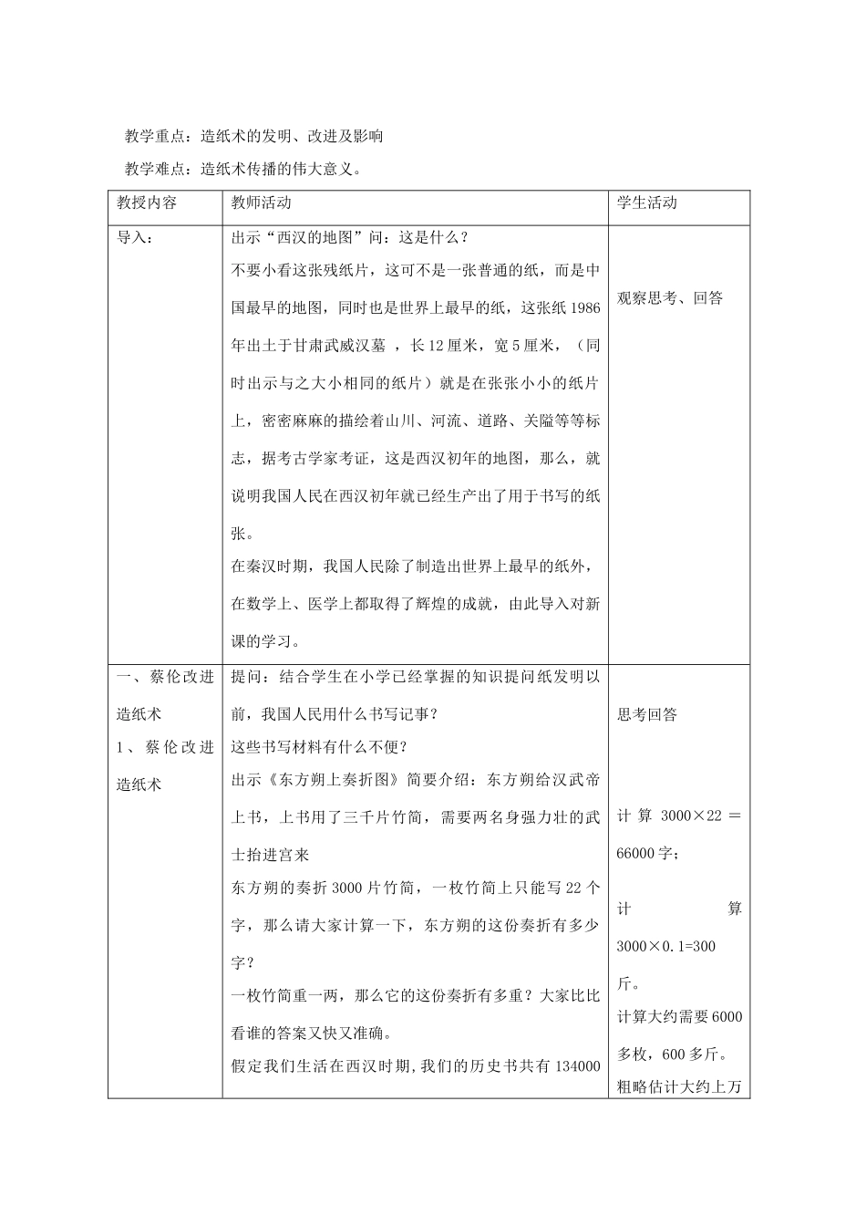 七年级历史上册 第11课 领先世界的秦汉科学技术教学设计 京改版-人教版初中七年级上册历史教案_第2页