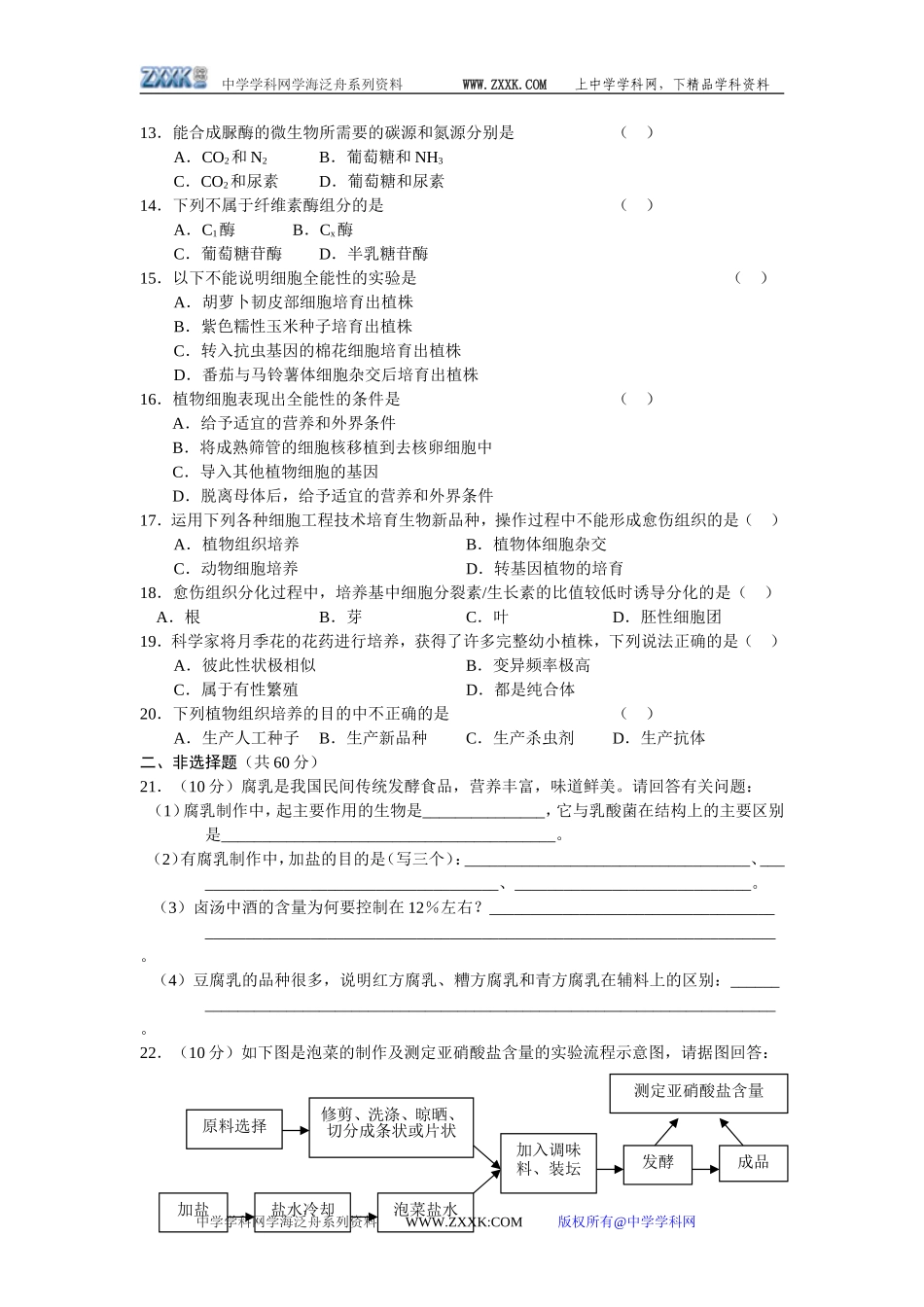选修1《生物技术实践》专题1～专题3_第2页