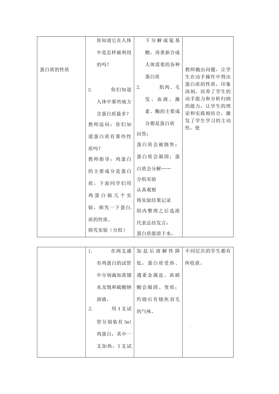九年级化学 8.4 蛋白质和维生素教案1 沪教版_第3页