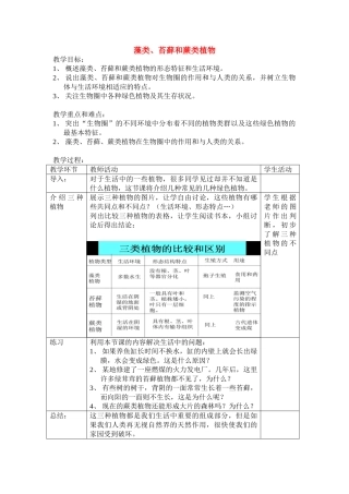 七年级生物3.1.1藻类、苔藓和蕨类植物　1教案人教版