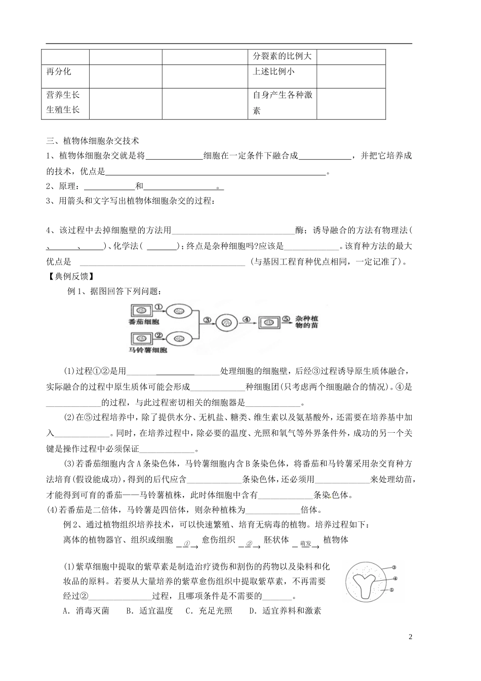 山东省新泰市第二中学高中生物 2.1植物细胞工程（1）教学案 新人教版选修3_第2页