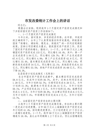 市发改委统计工作会上的讲话发言