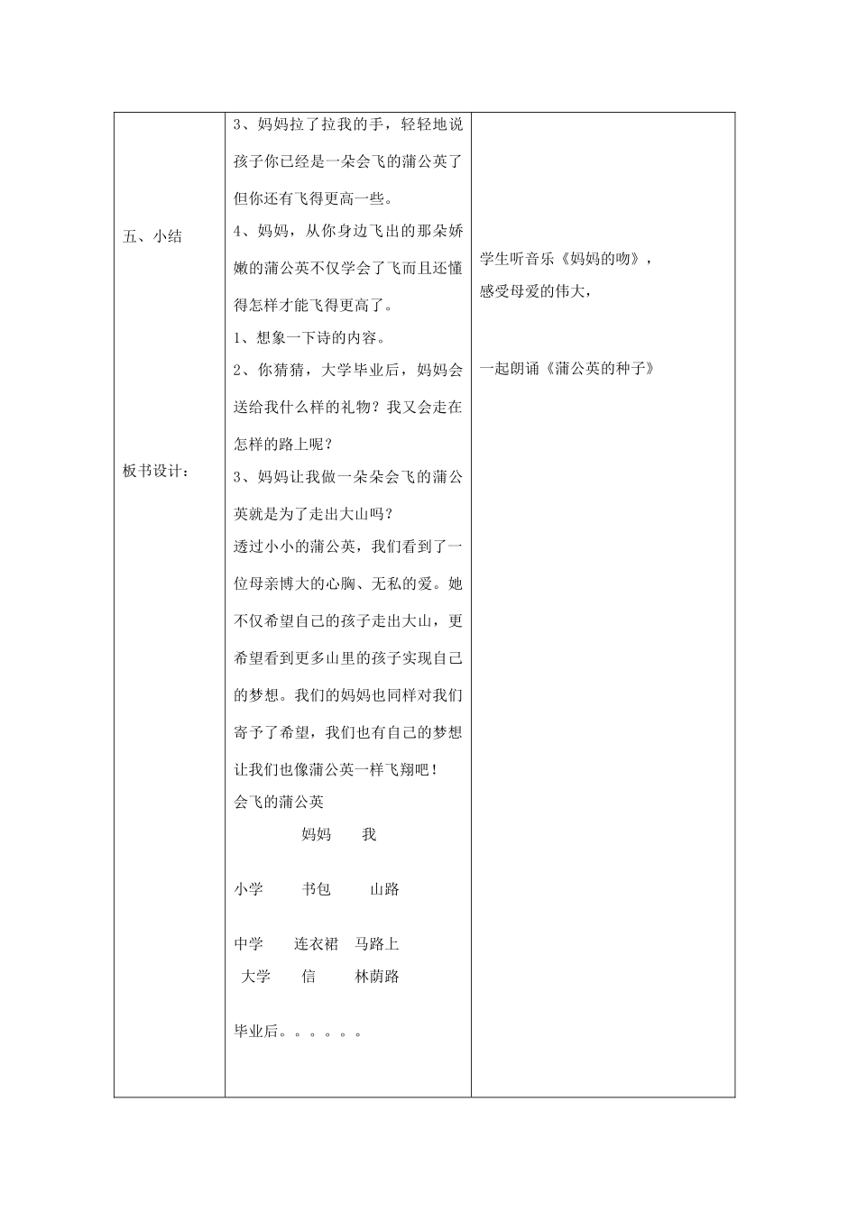 五年级语文下册 7.1会飞的蒲公英教案3 长春版-长春版小学五年级下册语文教案_第3页