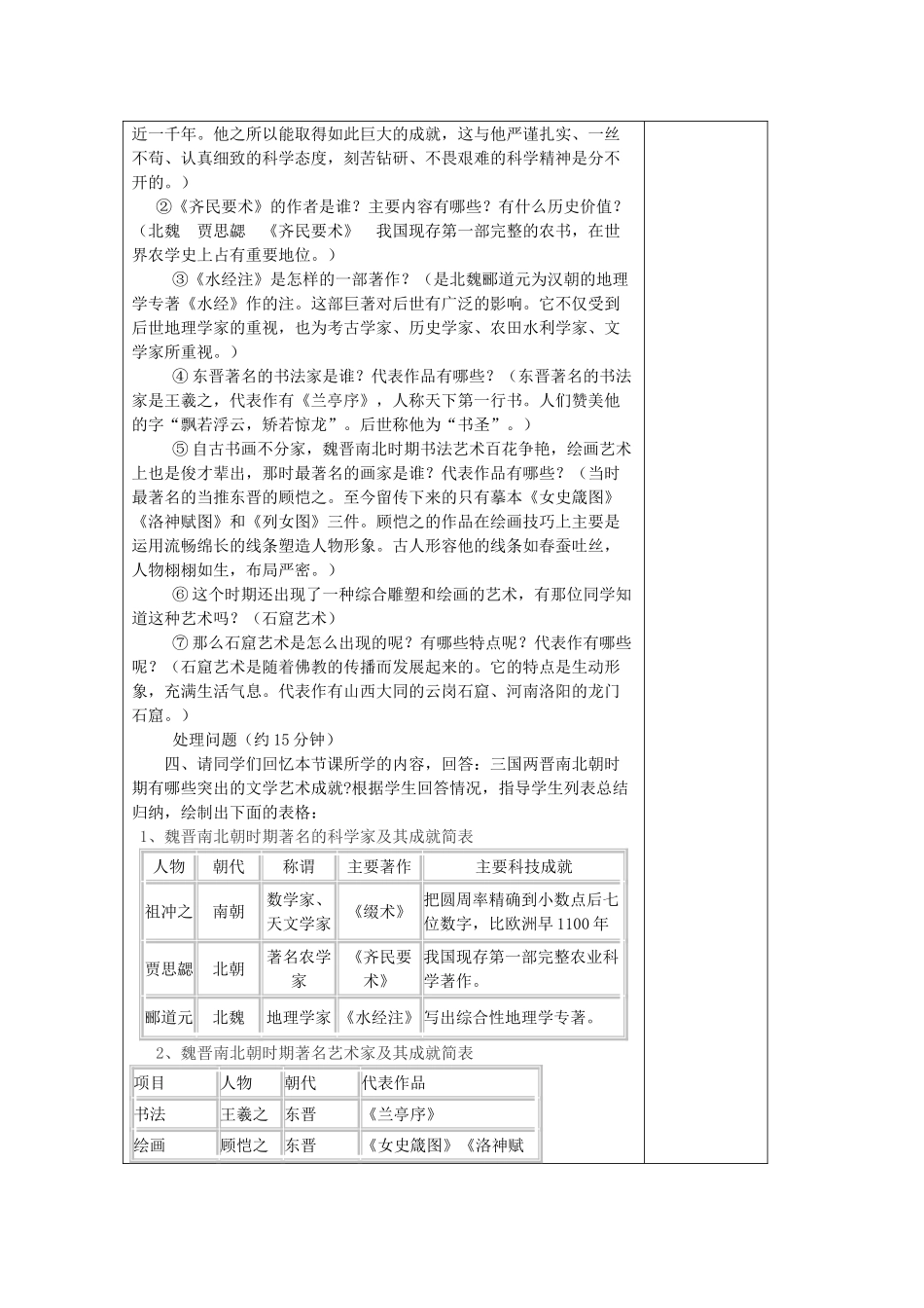 七年级历史上册《第24课 三国两晋南北朝的科学和艺术》教案 岳麓版-岳麓版初中七年级上册历史教案_第2页