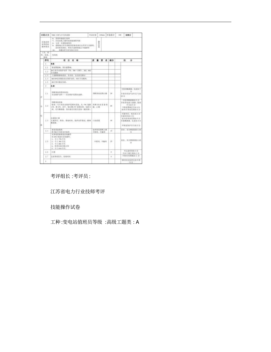 变电站值班员技师考评技能操作试卷概要_第3页