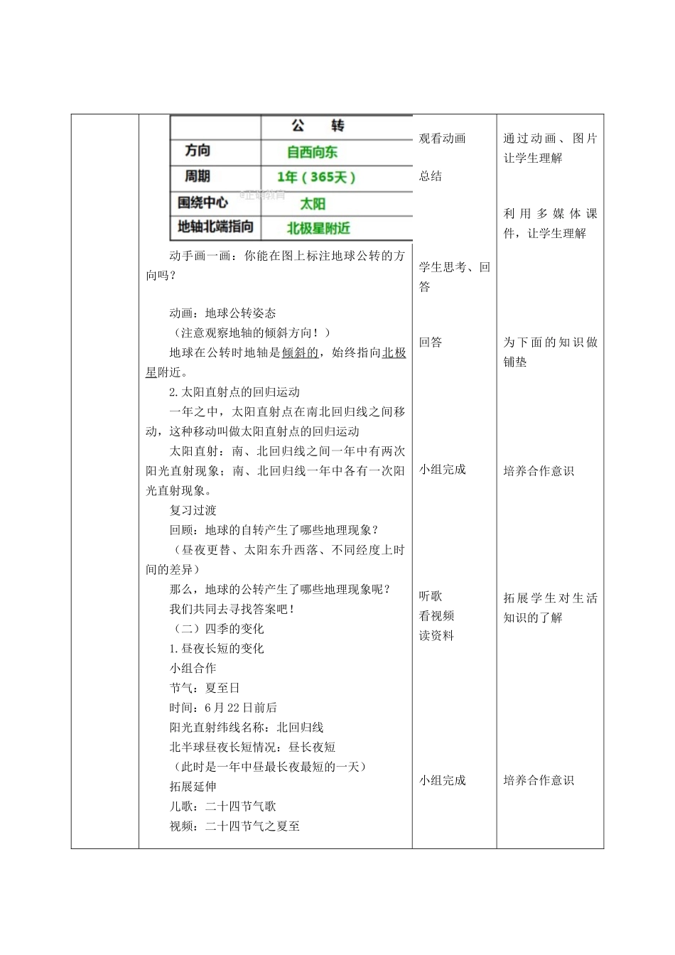 七年级地理上册 第1章 第4节地球的公转（第1课时）教学设计 （新版）商务星球版-（新版）商务星球版初中七年级上册地理教案_第2页
