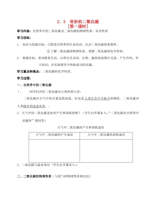 九年级化学 二氧化碳制法教案 沪教版