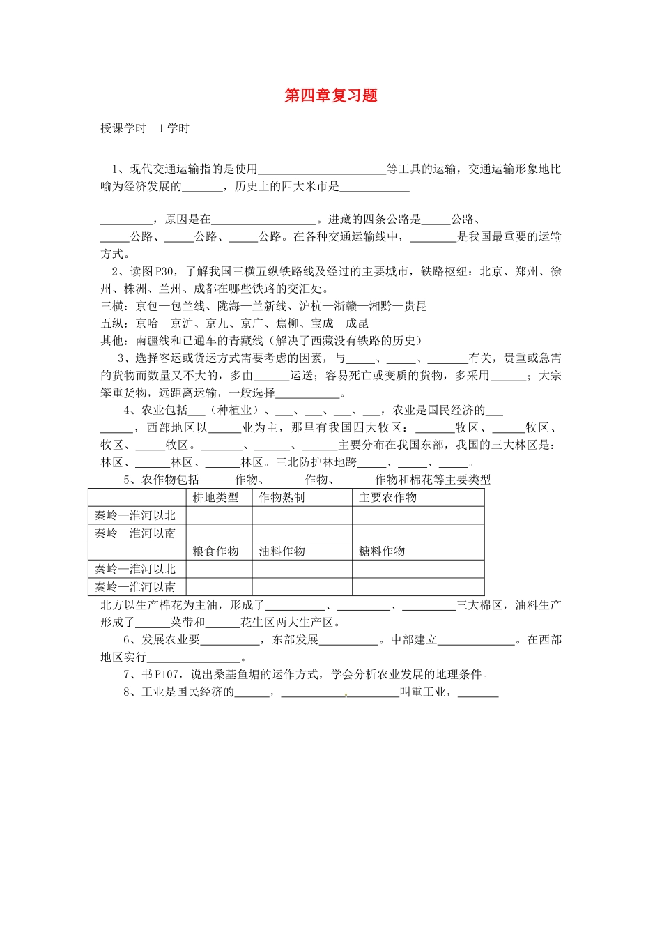 江苏省无锡羊尖高级中学2012-2013学年八年级地理上册 第四章《中国的经济发展》复习题（无答案） 新人教版_第1页