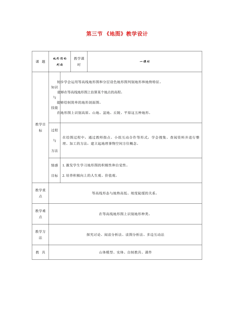 七年级地理上册 第一章第三节 《地图》教学设计 人教版_第1页