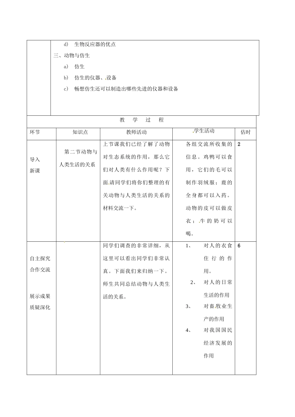 山东省临沭县2012年秋八年级生物《12动物与人类生活的关系》教案 新人教版_第2页