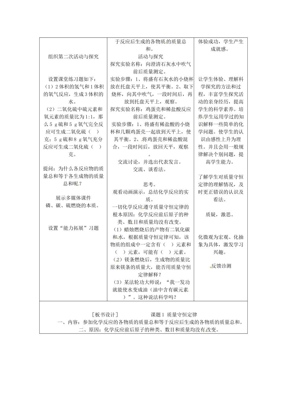 九年级化学上册 6.1 质量守恒定律教案1 人教新课标版_第2页