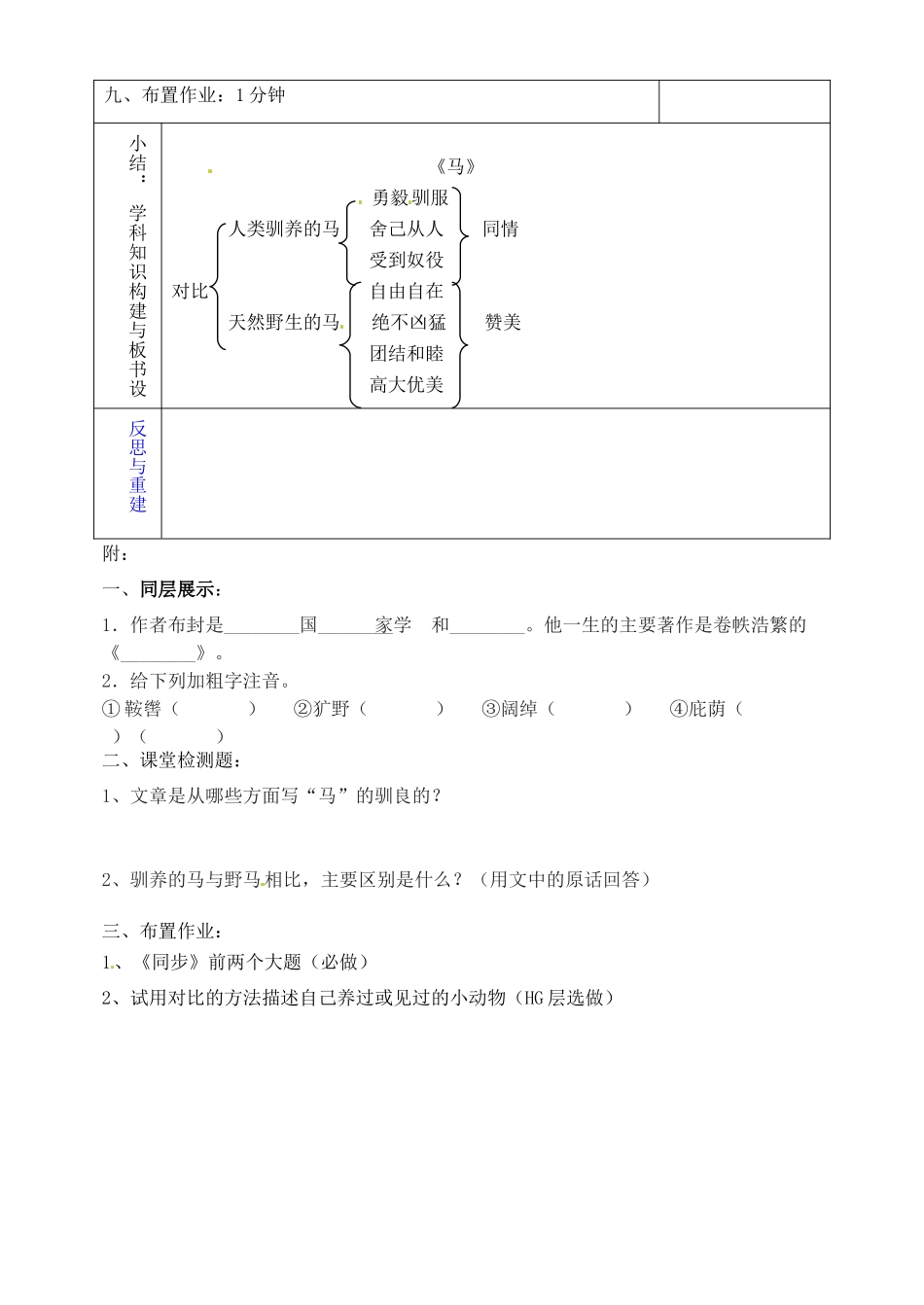 山东省淄博市临淄区第八中学六年级语文下册 28 马教学设计 鲁教版五四制_第3页