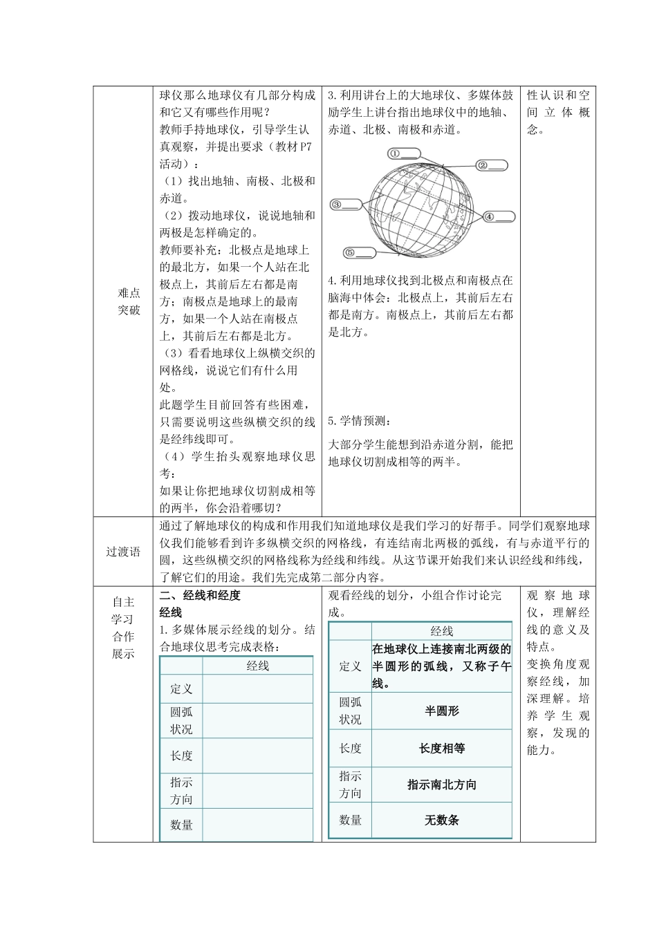 七年级地理上册 1.2地球仪和经纬网（第1课时）教案 （新版）商务星球版_第2页