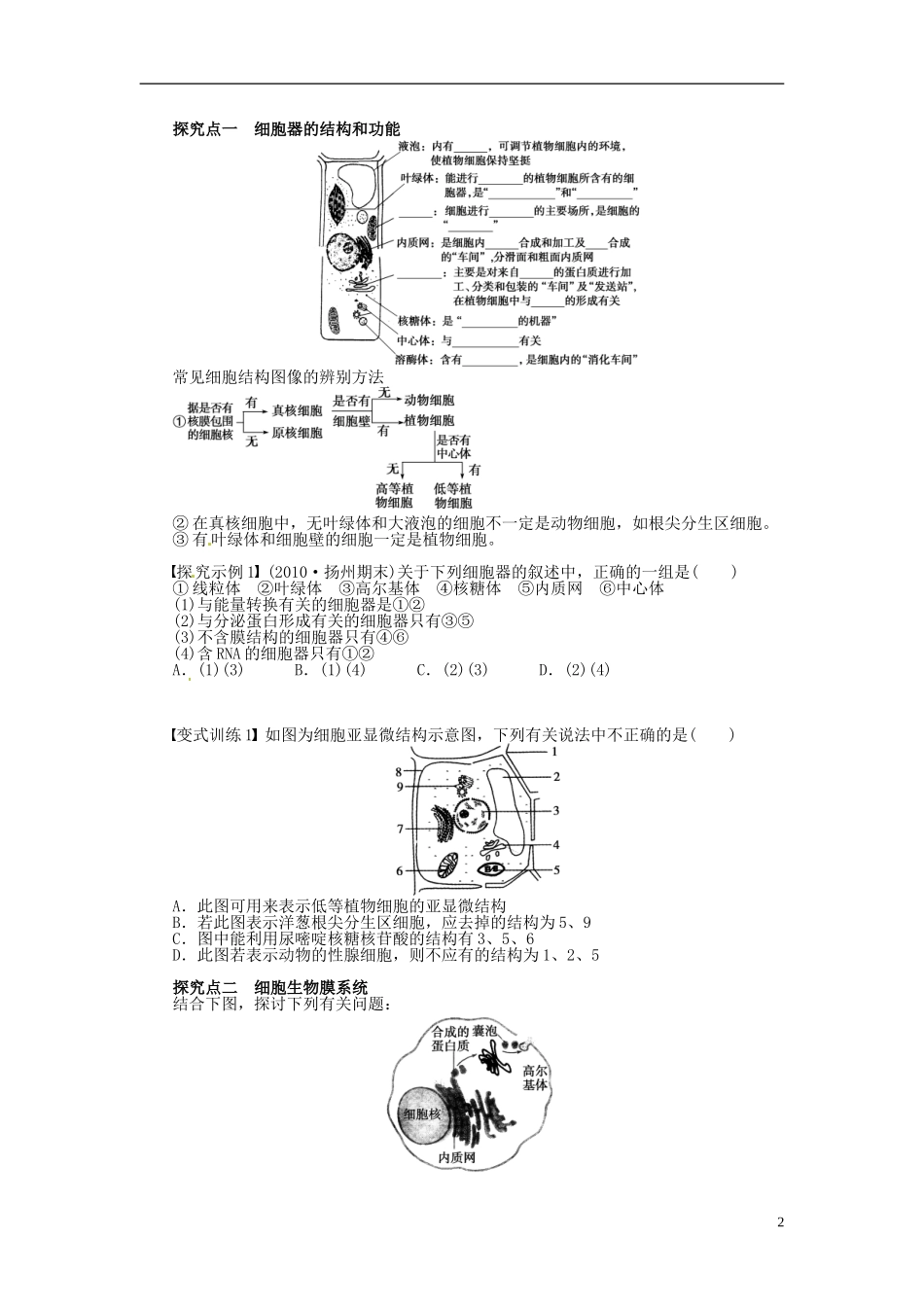江苏省常州市西夏墅中学高一生物《细胞器 系统内的分工合作》学案 苏教版_第2页