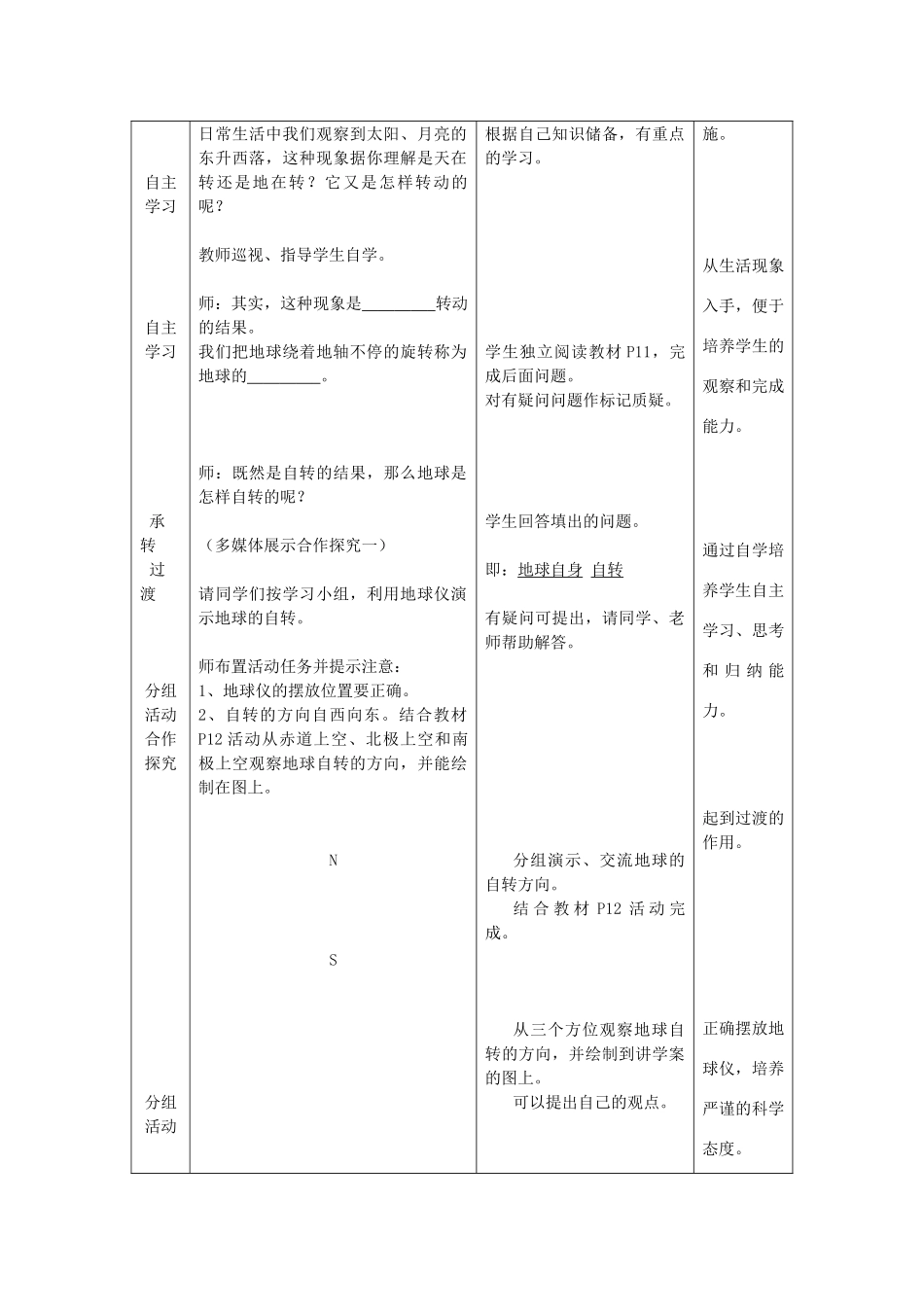 -七年级地理上册 第一章 第三节 地球的自转（第1课时）优秀教案 （新版）商务星球版-（新版）商务星球版初中七年级上册地理教案_第2页