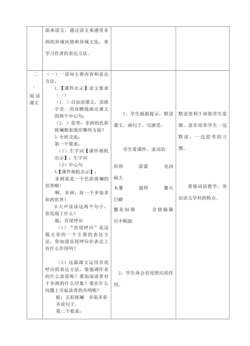 五年级语文上册 第七单元 24 彩色的非洲教案1 鲁教版五四制-鲁教版五四制小学五年级上册语文教案_第2页