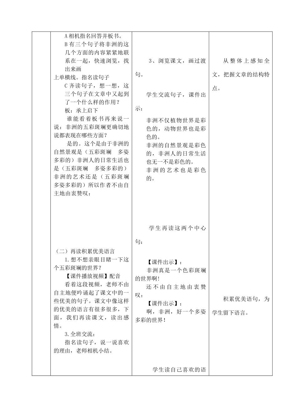 五年级语文上册 第七单元 24 彩色的非洲教案1 鲁教版五四制-鲁教版五四制小学五年级上册语文教案_第3页