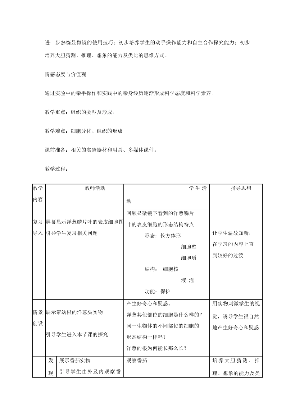 七年级生物上册 组织、器官和系统教学设计 新人教版_第2页