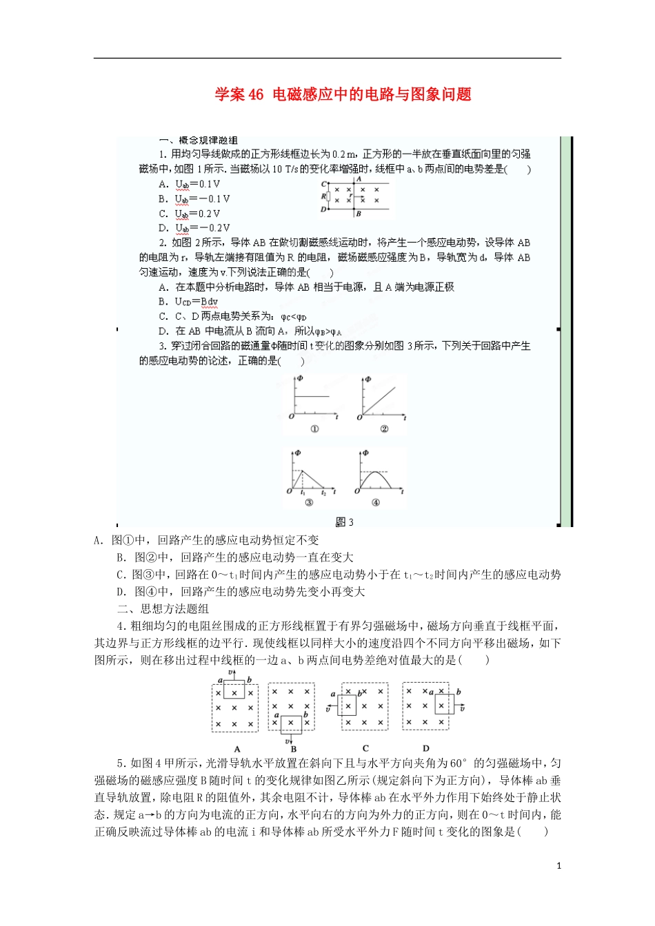 江苏省苏州市蓝缨学校高二物理《电磁感应中的图像问题》教案_第1页