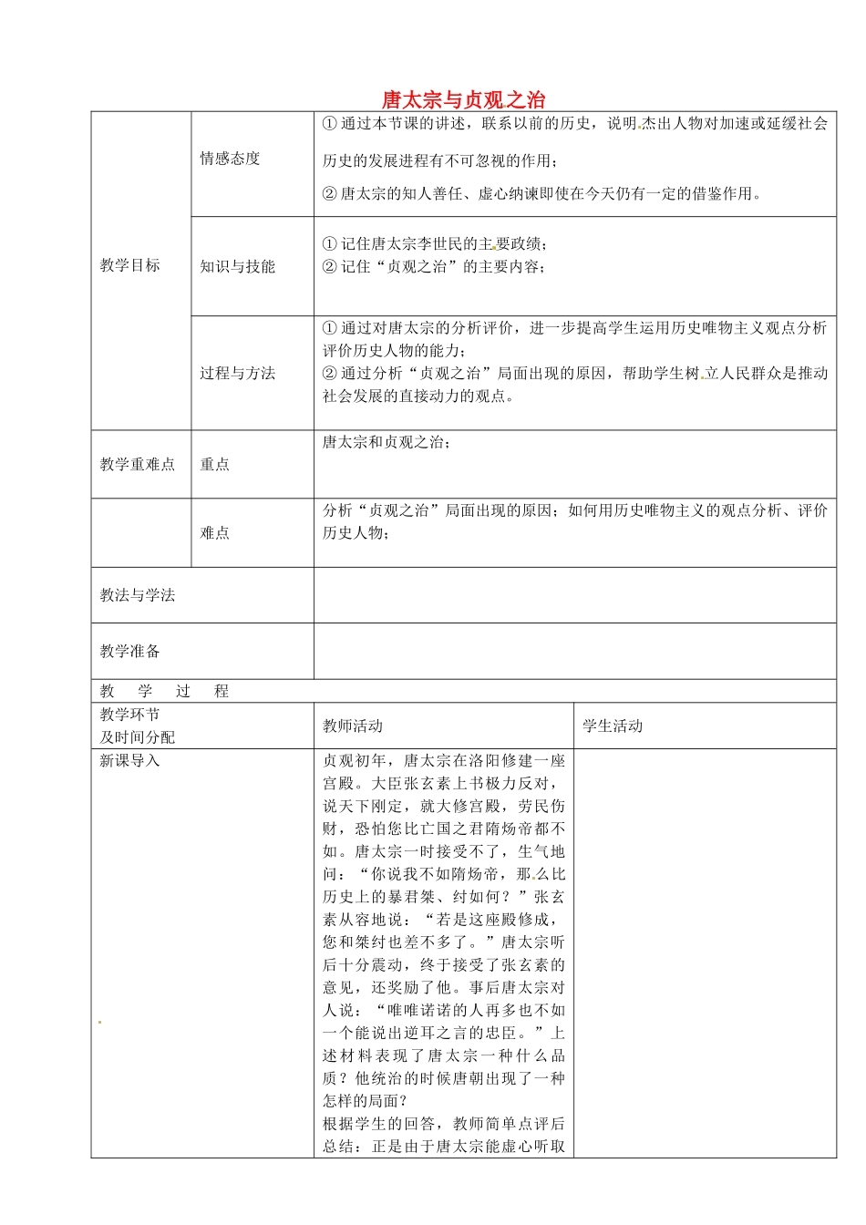 七年级历史下册 第2课 唐太宗与贞观之治教案 华东师大版-华东师大版初中七年级下册历史教案_第1页
