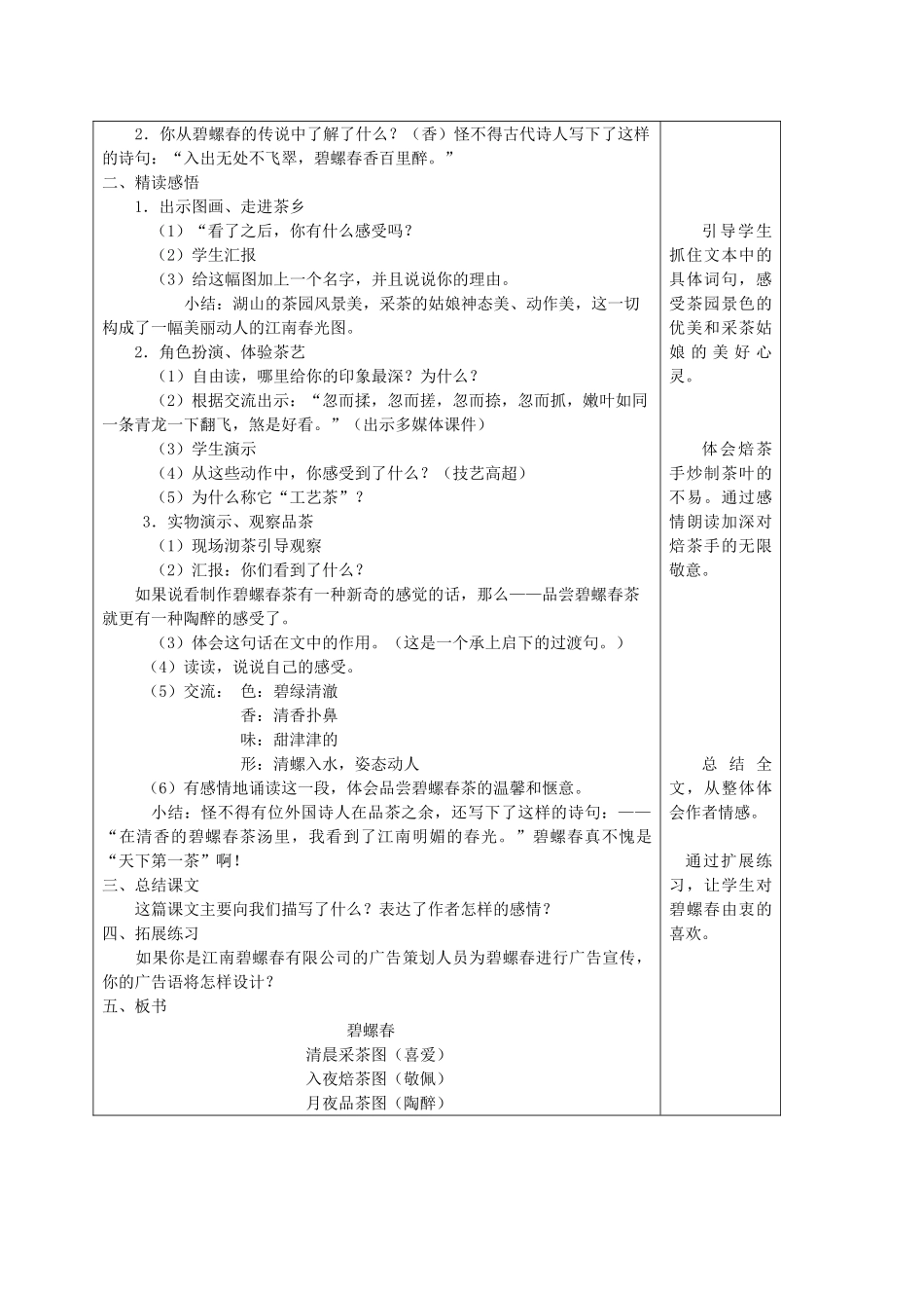 六年级语文上册 第六单元 26《碧螺春》精品教案 冀教版-冀教版小学六年级上册语文教案_第2页