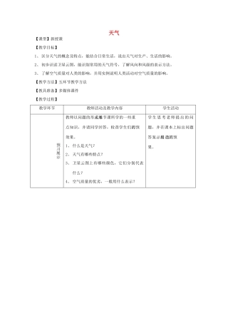 七年级地理上册 4.1 天气教案 （新版）商务星球版-（新版）商务星球版初中七年级上册地理教案