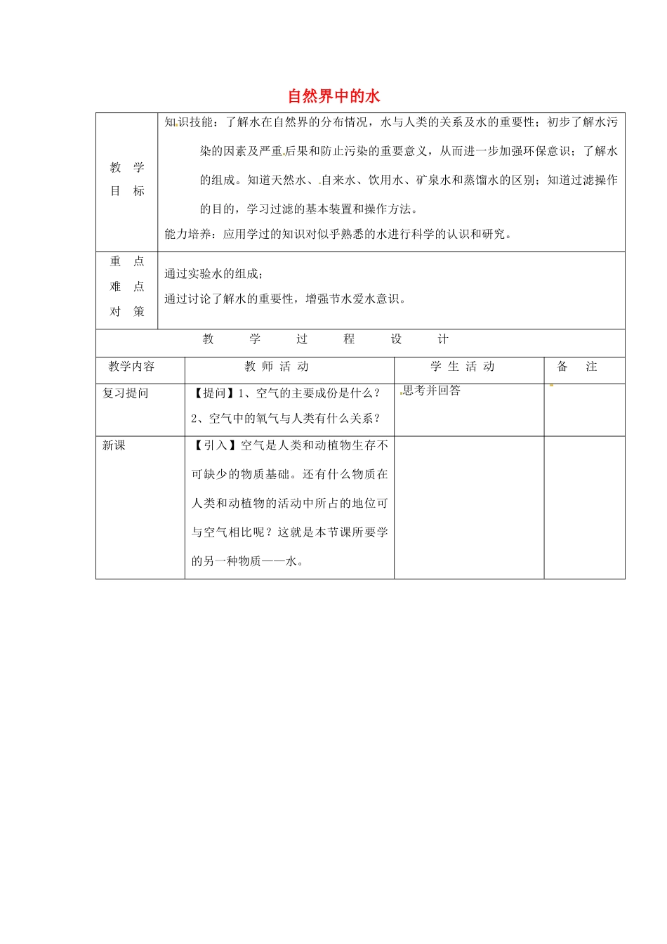 九年级化学 2.4《自然界中的水》教案2 沪教版_第1页