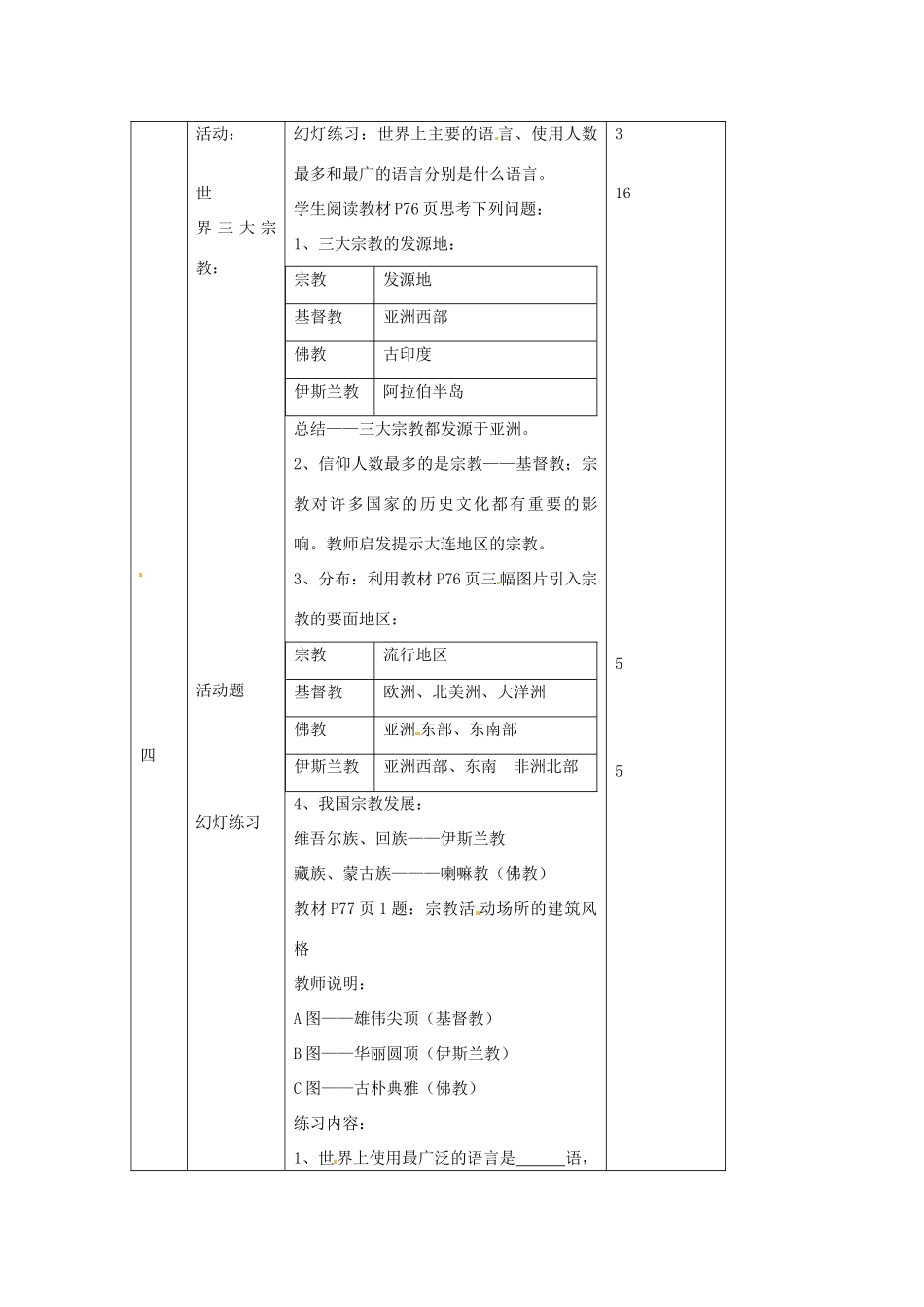 七年级地理上册 4.2 世界上的语言和宗教教案 （新版）新人教版-（新版）新人教版初中七年级上册地理教案_第3页