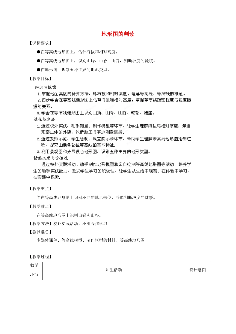 七年级地理上册 第2章 第2节 地形图的判读教案 （新版）商务星球版_第1页