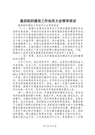 基层组织建设工作动员大会领导讲话发言