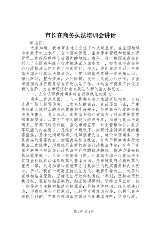 市长在商务执法培训会讲话发言