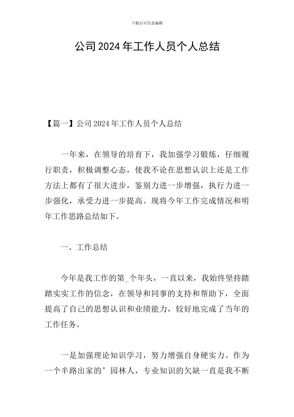 公司2024年工作人员个人总结_第1页