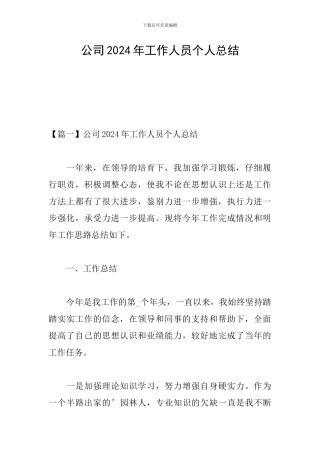 公司2024年工作人员个人总结