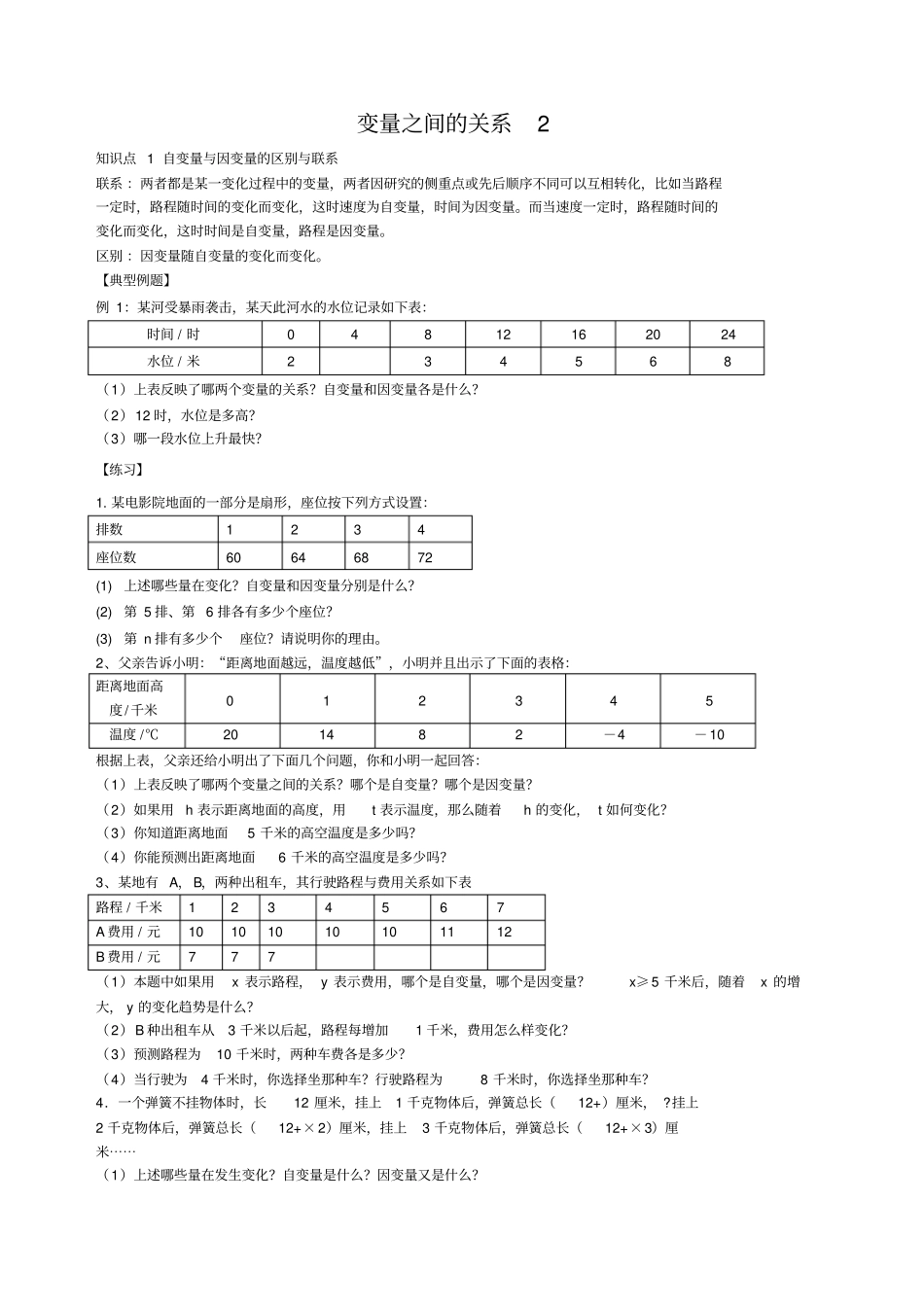 变量之间的关系最新典型习题_第1页