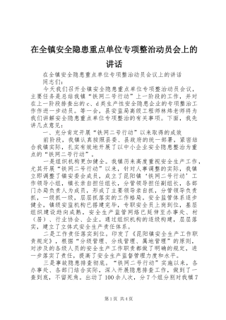 在全镇安全隐患重点单位专项整治动员会上的讲话发言