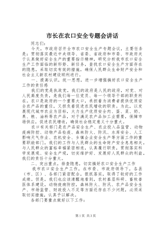 市长在农口安全专题会讲话发言