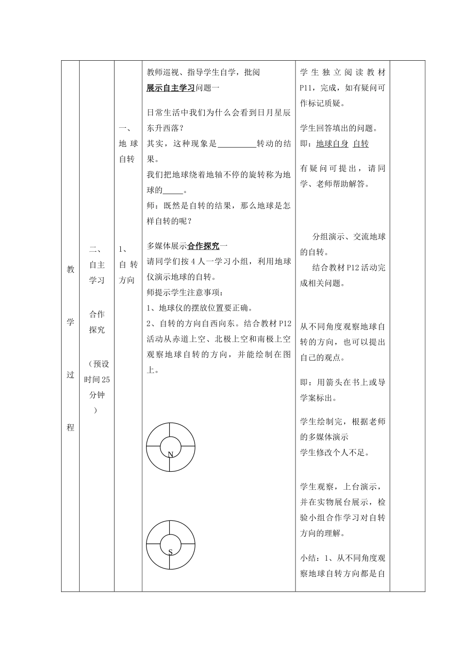 七年级地理上册 第1章 第3节《地球的自转》（第1课时）教案 （新版）商务星球版-（新版）商务星球版初中七年级上册地理教案_第3页