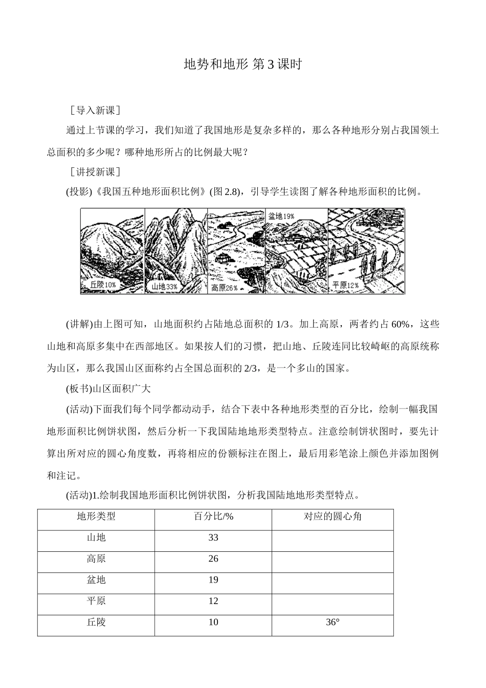 七年级地理地势和地形 第3课时教案 鲁教版_第1页