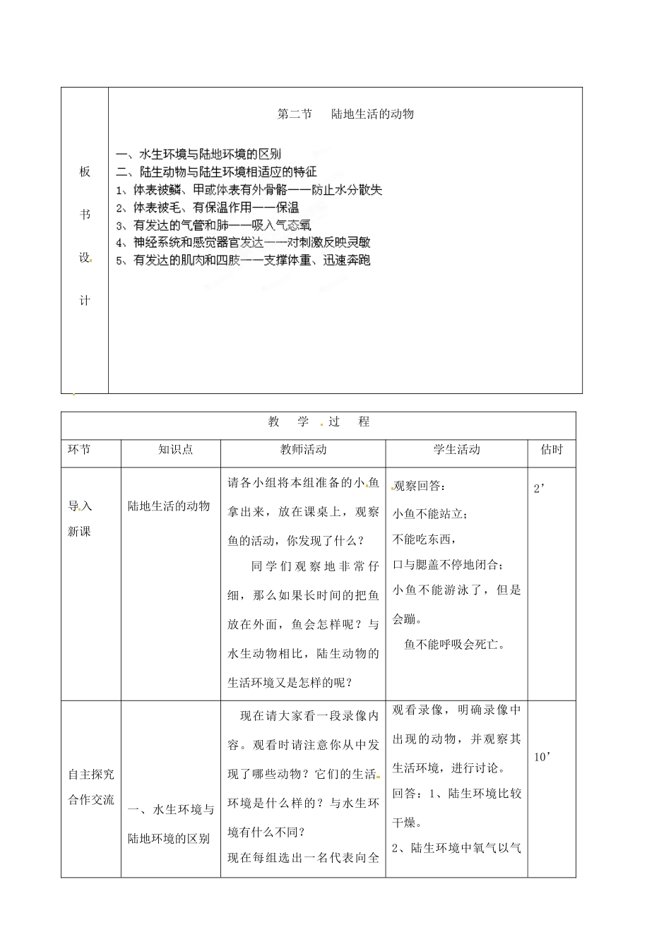 山东省临沭县2012年秋八年级生物《4陆地生活的动物1》教案 新人教版_第2页