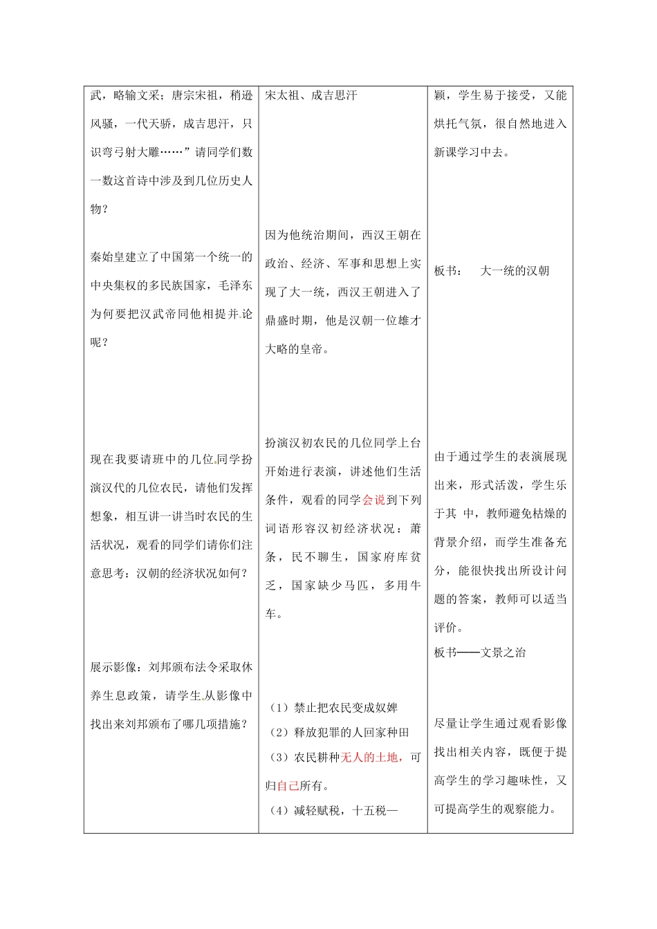 七年级历史上册 第三单元 第14课《大一统的汉朝》教案 冀教版_第3页