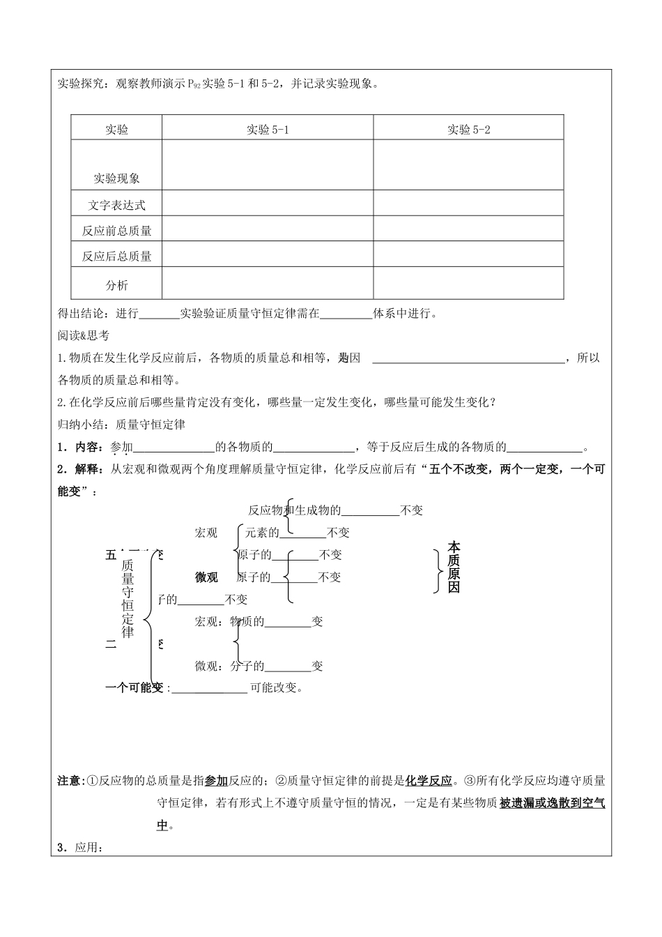 九年级化学上册 第五单元 化学方程式 课题1 质量守恒定律教案 新人教版_第2页