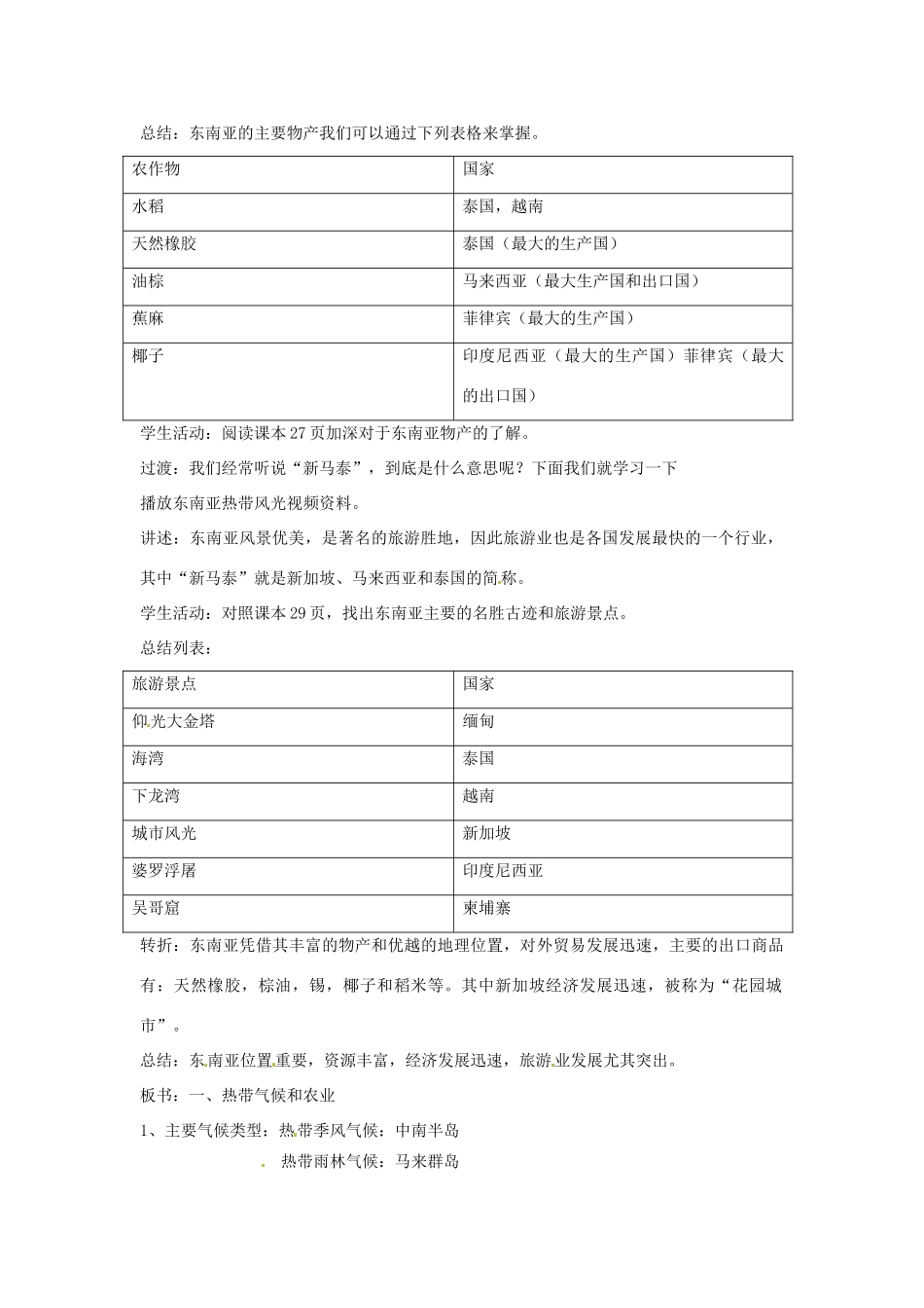 云南省丽江市永北镇中学2011-2012学年七年级地理下册 8.2东南亚教案 人教新课标版_第2页