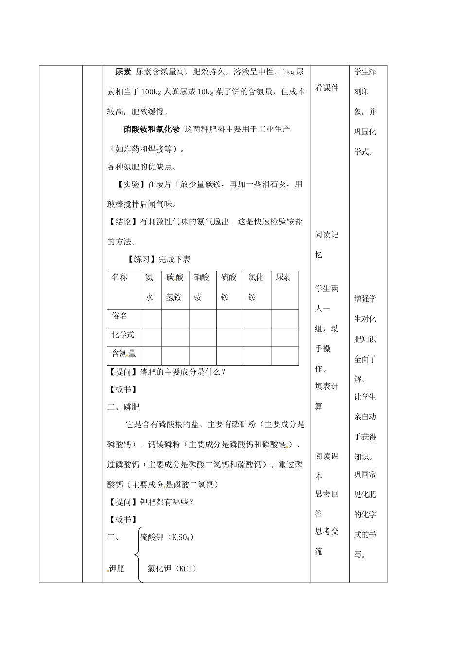 九年级化学 第九单元第三节 化学与农业生产教案 鲁教版_第3页